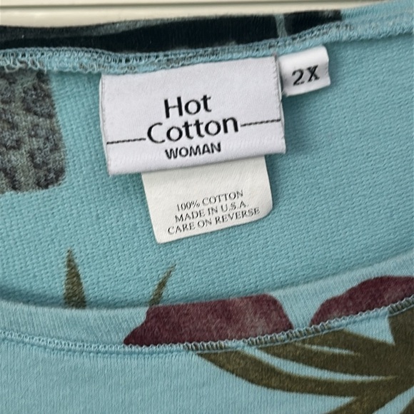 Rolled Hem Light Teal Floral Top 3/4 Sleeves Side Tie 100% Cotton Women’s 2X - Picture 5 of 12